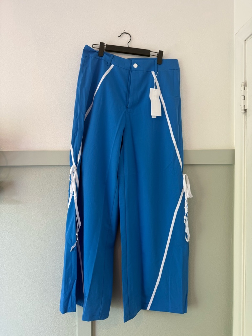 Amazon Wide Leg Jumpsuit Pants in Bright Blue with White Trim